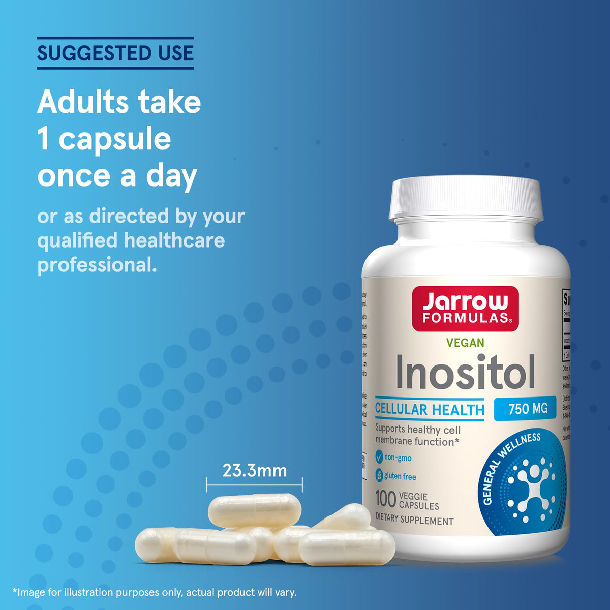 Jarrow Formulas Inositol 750mg bottle with vegetarian symbol