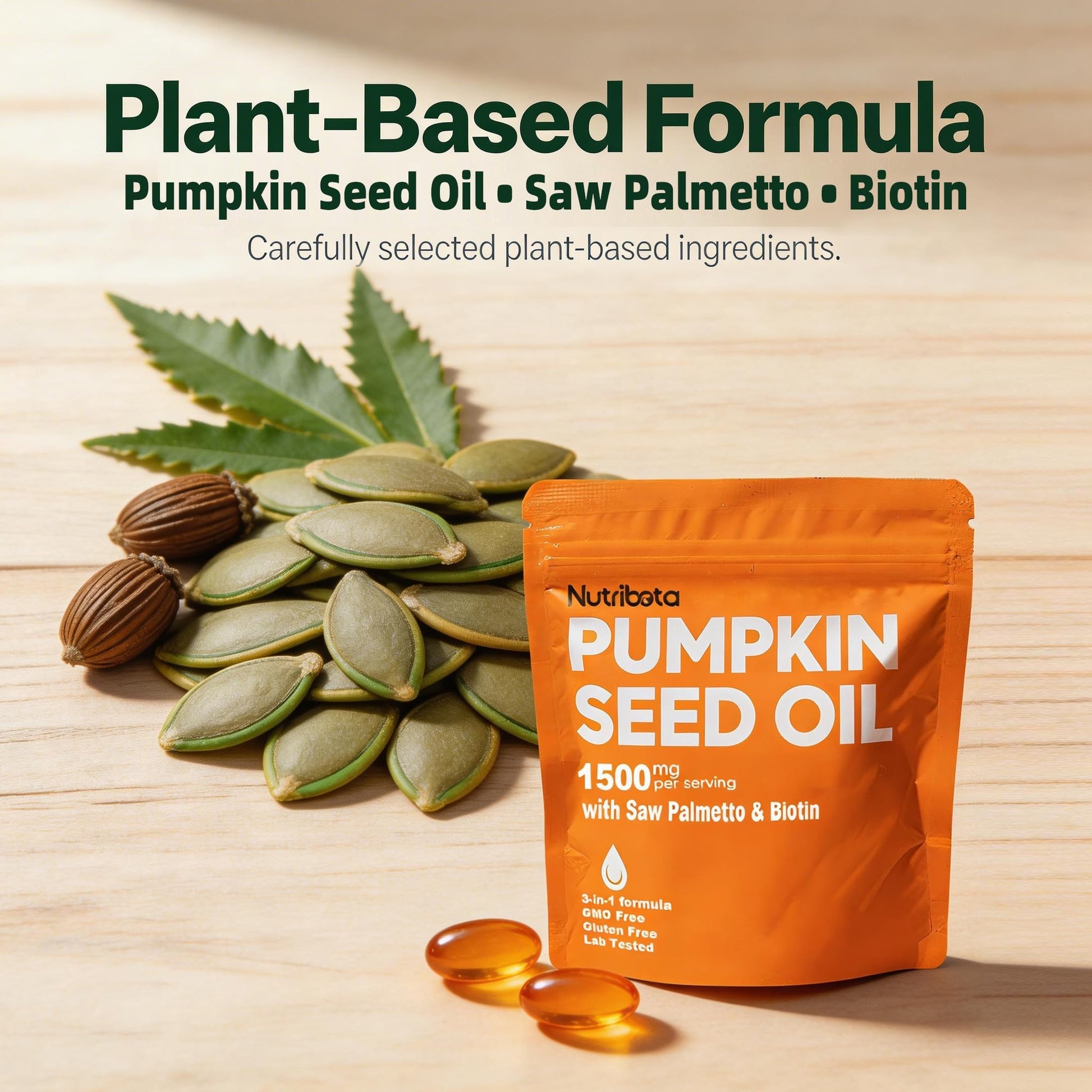 Nutribota Pumpkin Seed Oil supplement label showing 1500mg potency