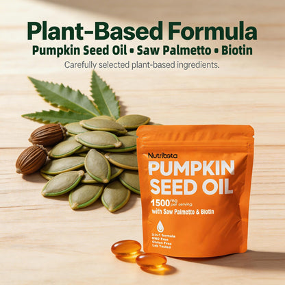 Nutribota Pumpkin Seed Oil supplement label showing 1500mg potency
