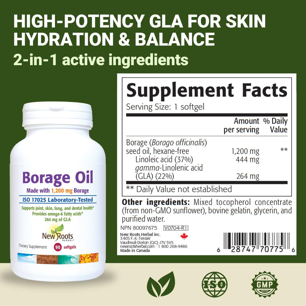New Roots Herbal Borage Oil Supplement safety seal and cap detail