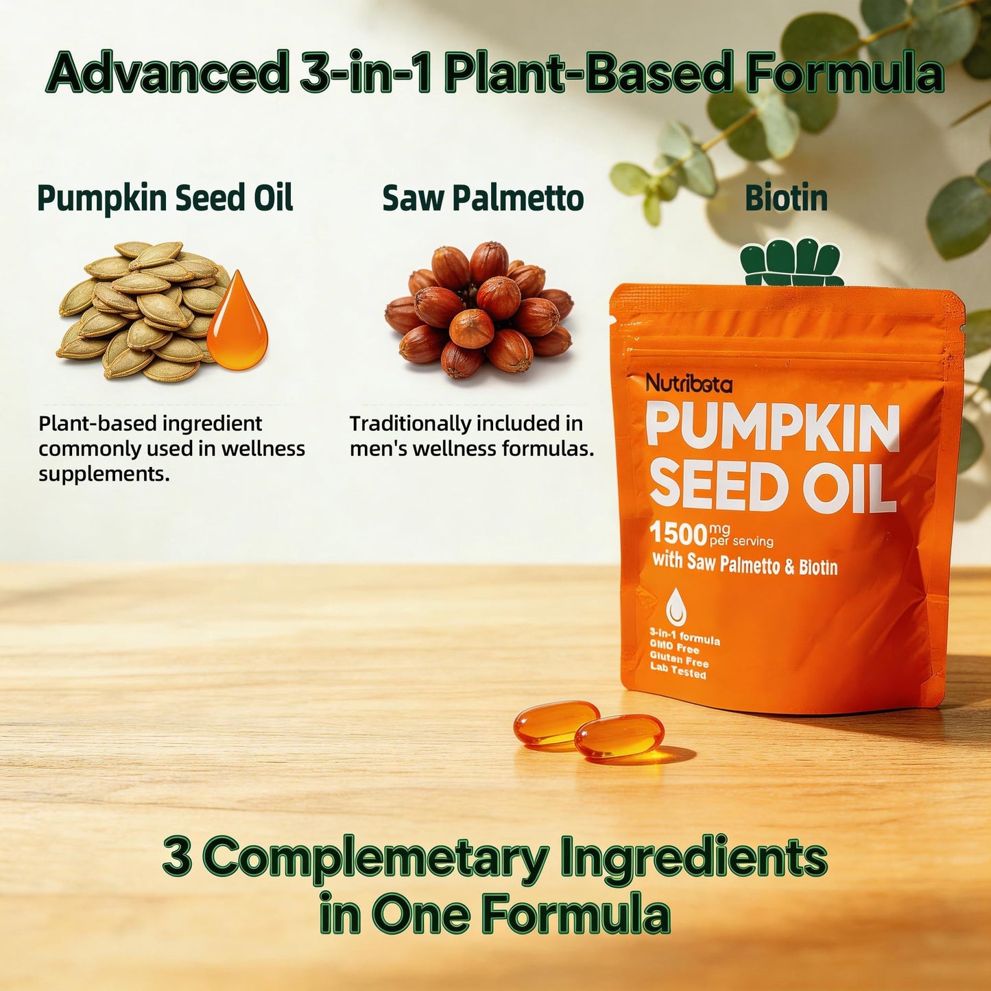 Back of Nutribota pumpkin seed oil bottle with supplement facts