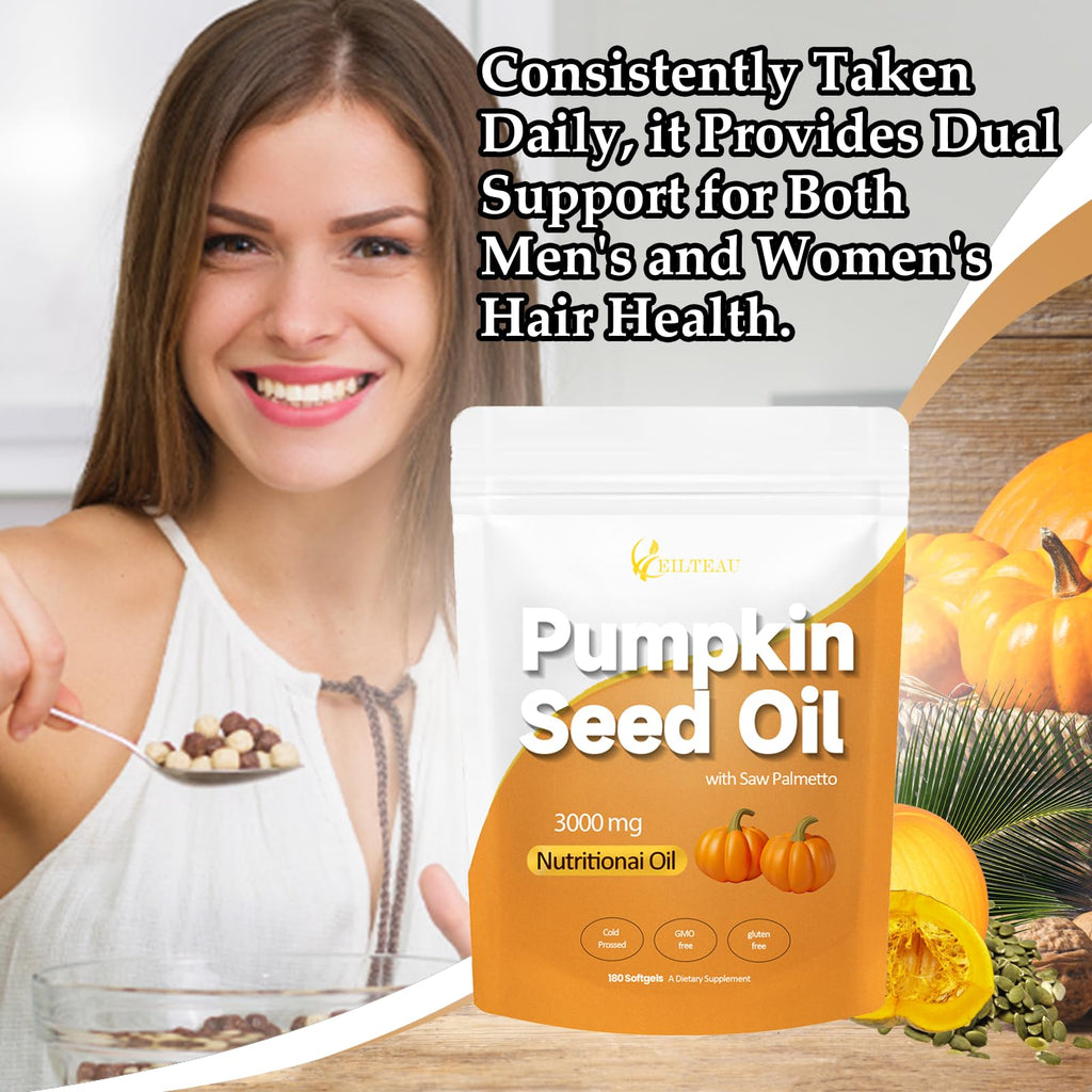 Eilteau dietary supplement pouch with key benefits for hair and prostate