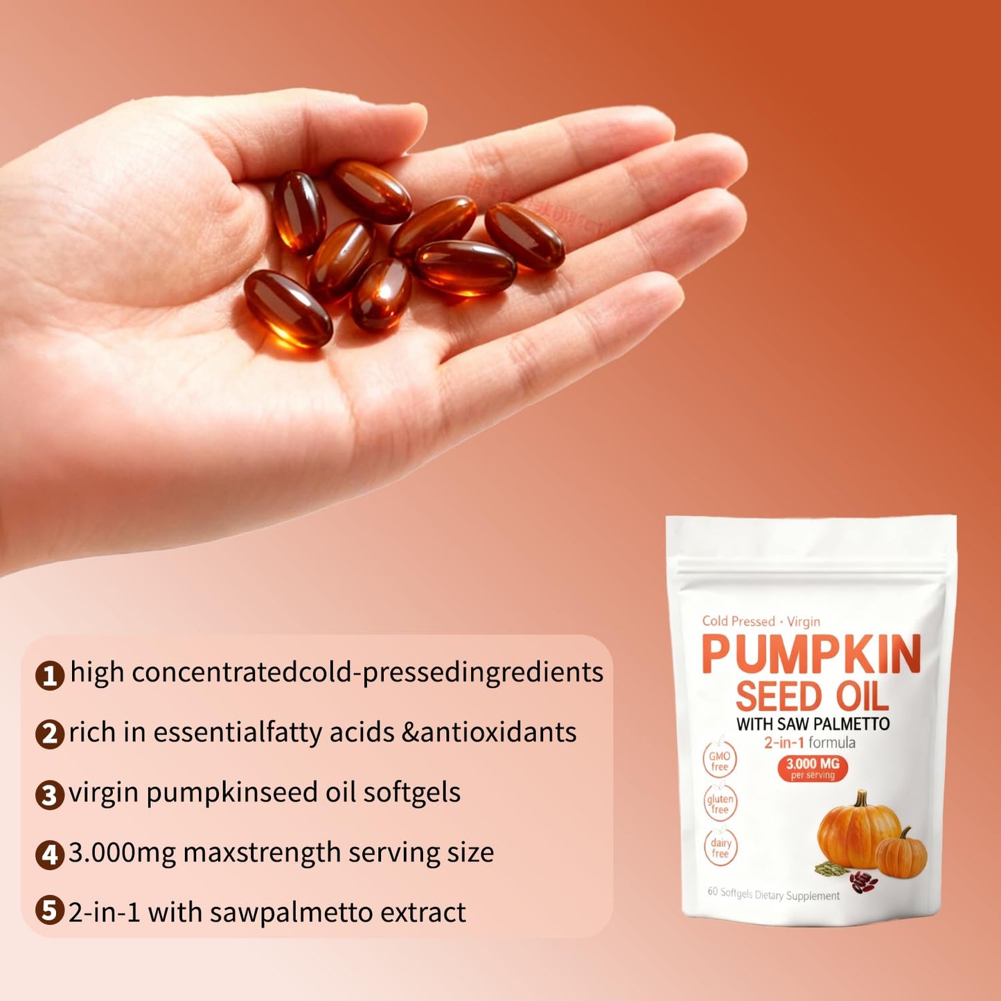 Kitabio 3000mg pumpkin seed oil softgels supplement package