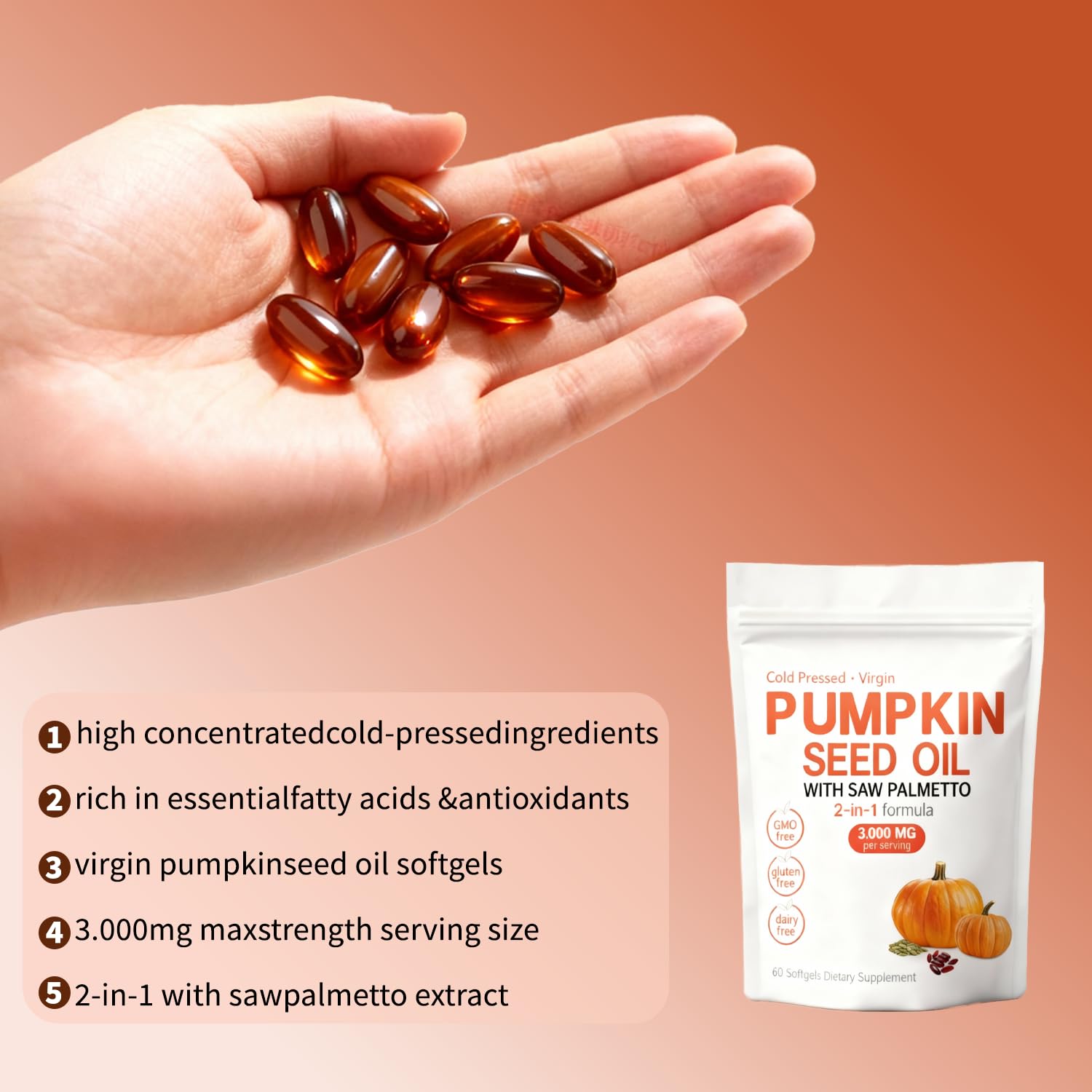 Kitabio 3000mg pumpkin seed oil softgels supplement package