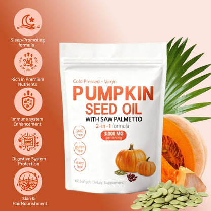 Close up of Kitabio pumpkin seed oil and saw palmetto capsules