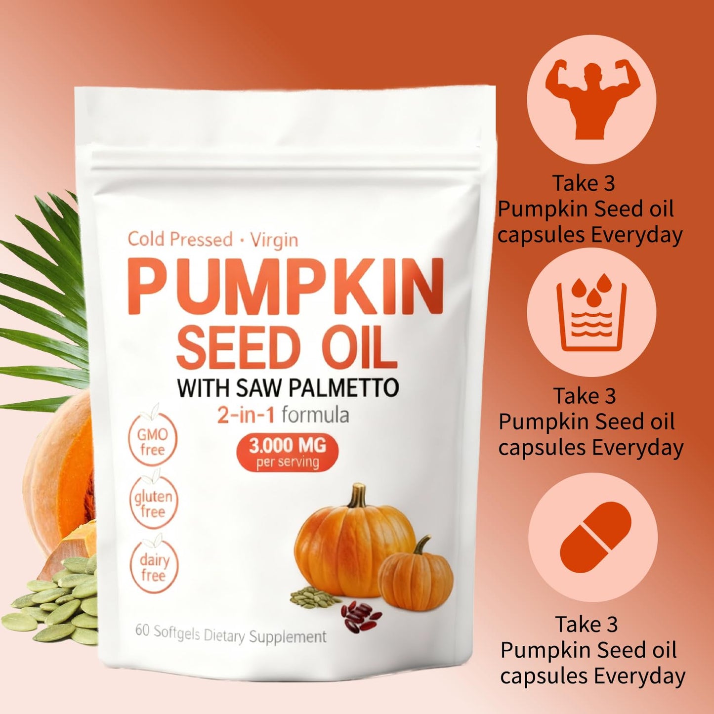 Kitabio cold pressed pumpkin seed oil softgels pouch