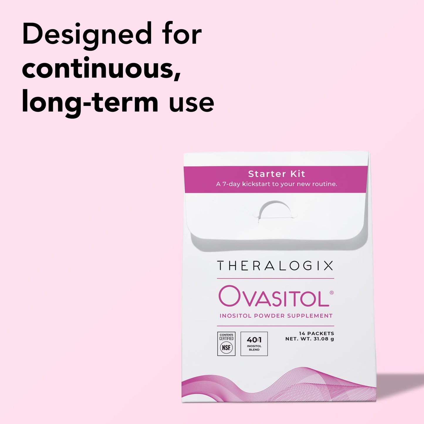Theralogix Ovasitol 7 Day Starter Kit single serving packet being opened for easy daily hormone and metabolic support.