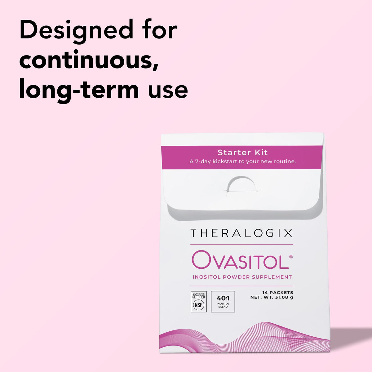 Theralogix Ovasitol 7 Day Starter Kit single serving packet being opened for easy daily hormone and metabolic support.