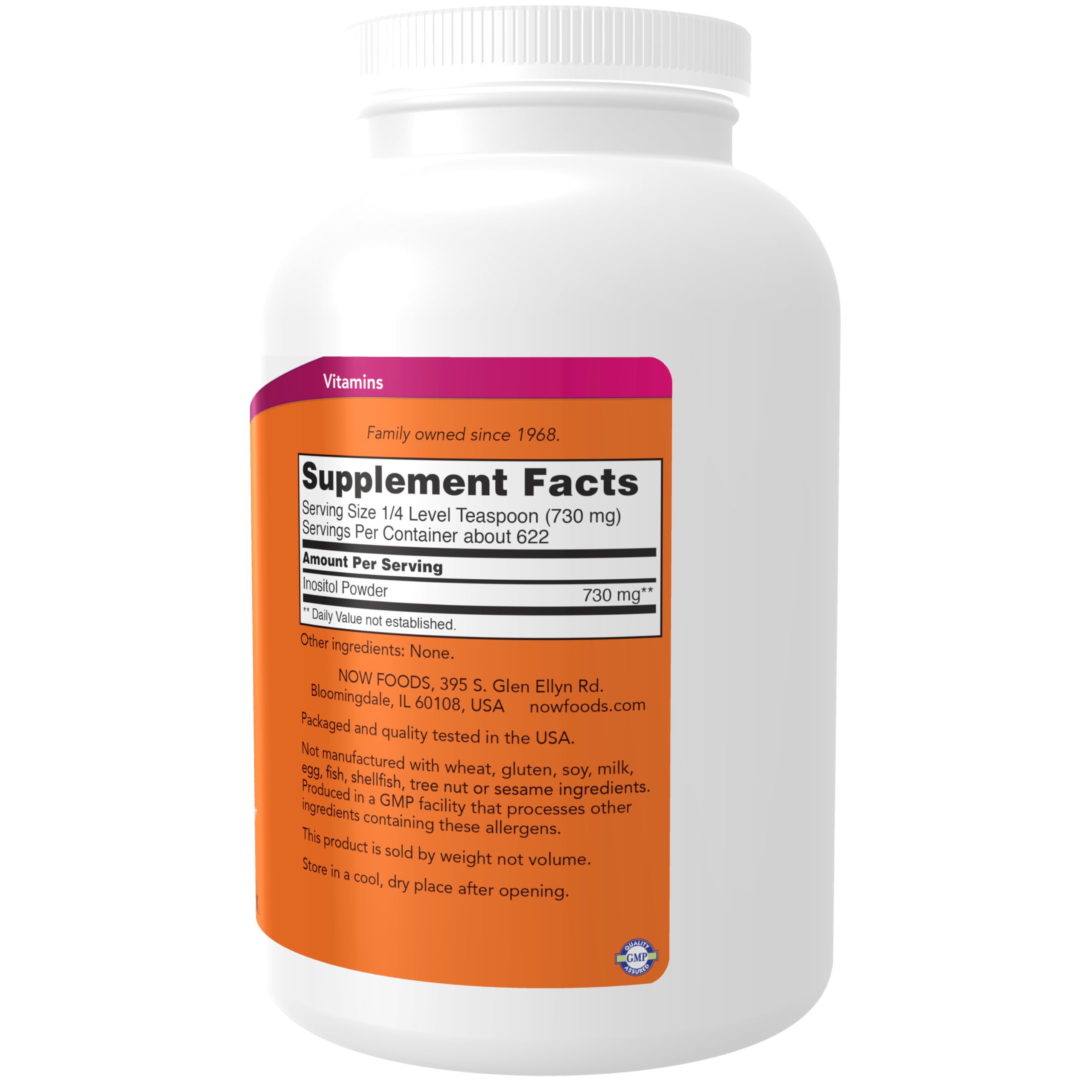 Now Foods Inositol Supplement bottle nutrition label
