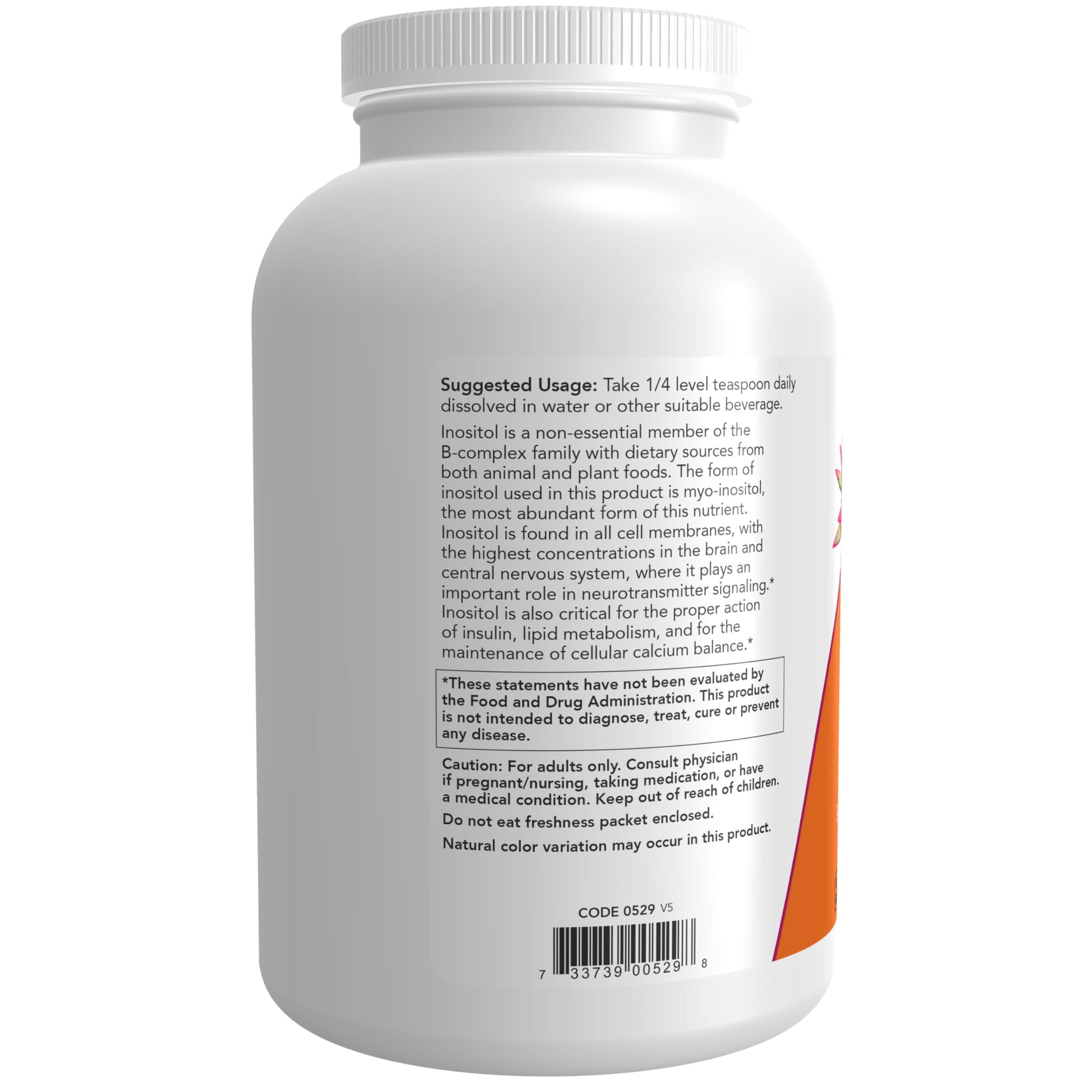 Pure Myo-Inositol powder texture in a glass