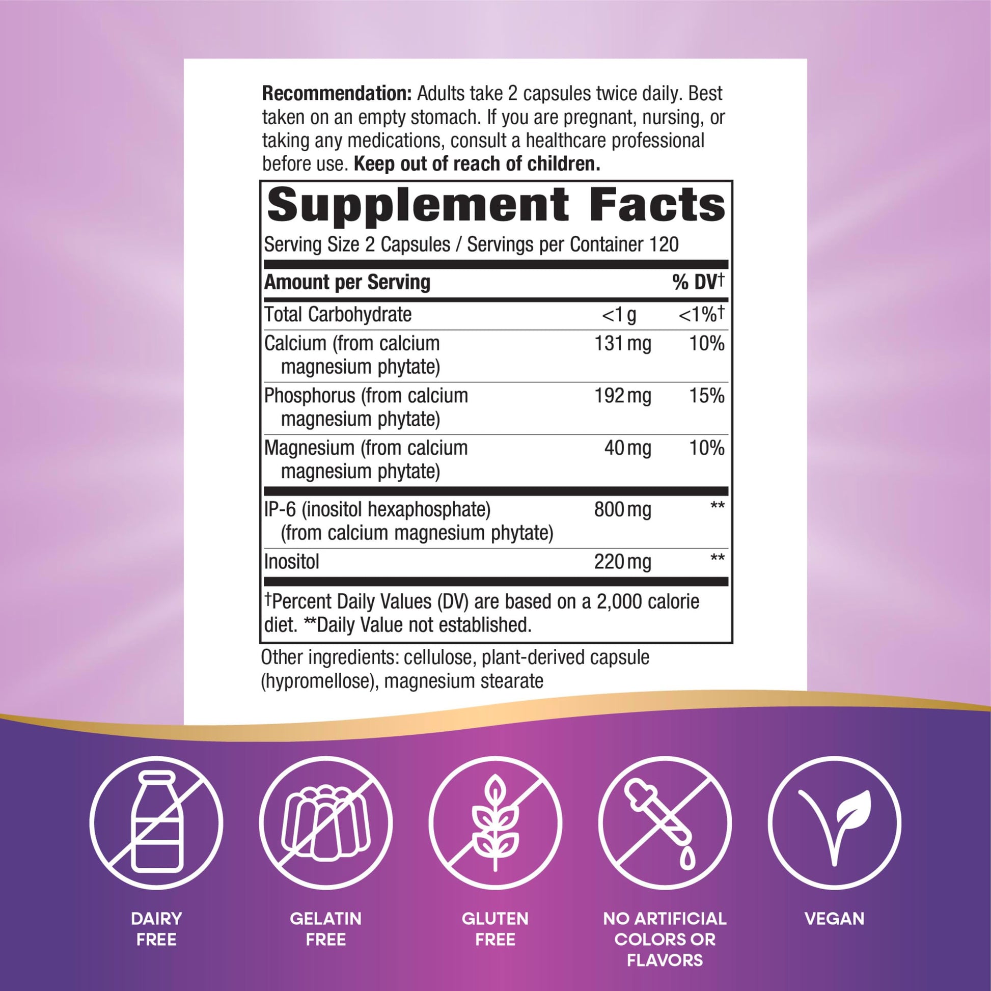 Close up of Natures Way Cell Forte supplement label facts