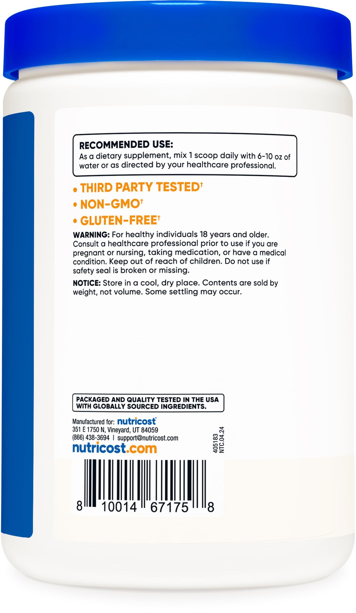 Nutricost Myo Inositol non-GMO and gluten-free seal