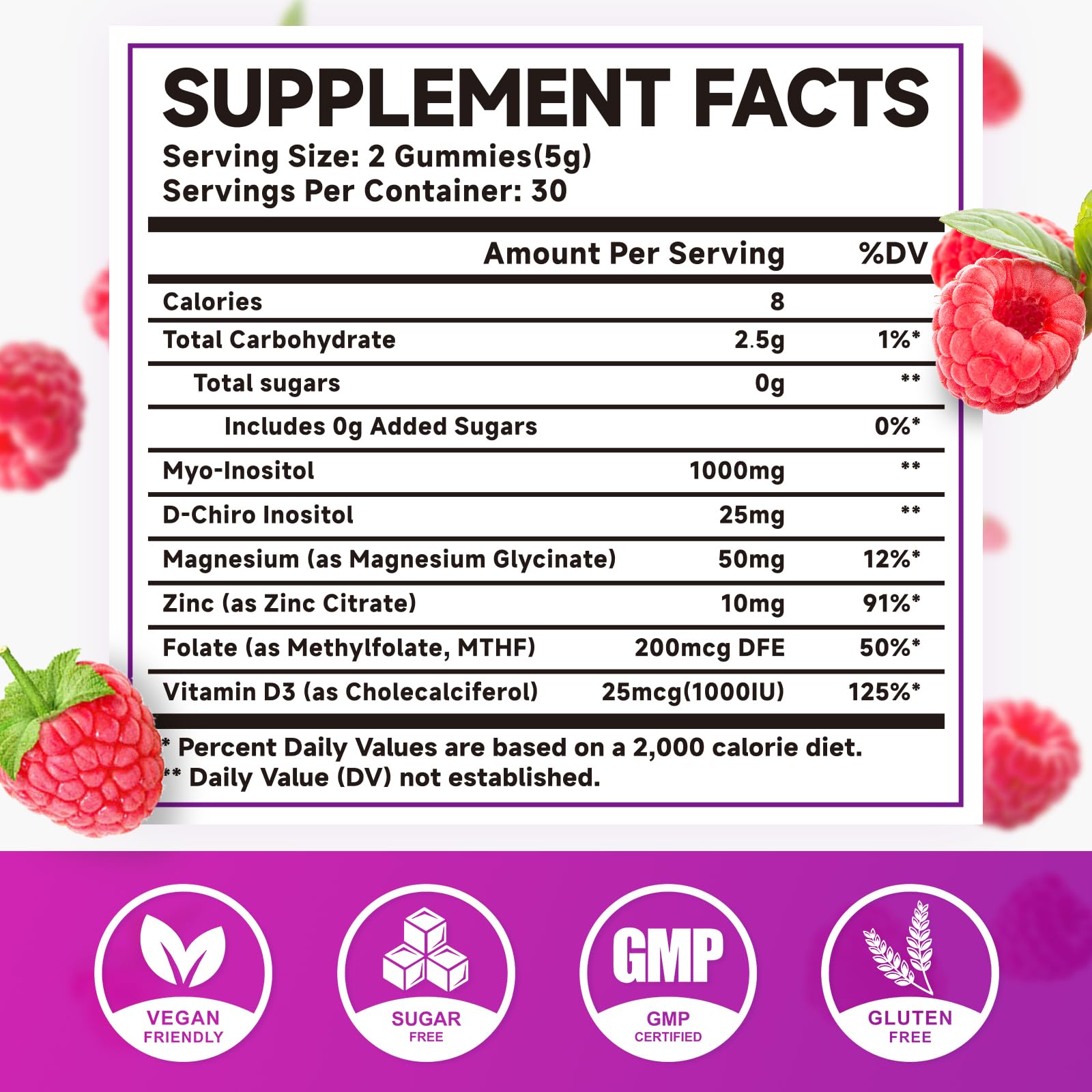 MEENCCD 40 to 1 ratio inositol supplement packaging showing raspberry flavor and sugar free details