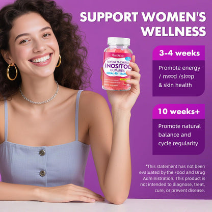 Chewable vegan pectin inositol gummies for female hormonal balance and cycle regulation