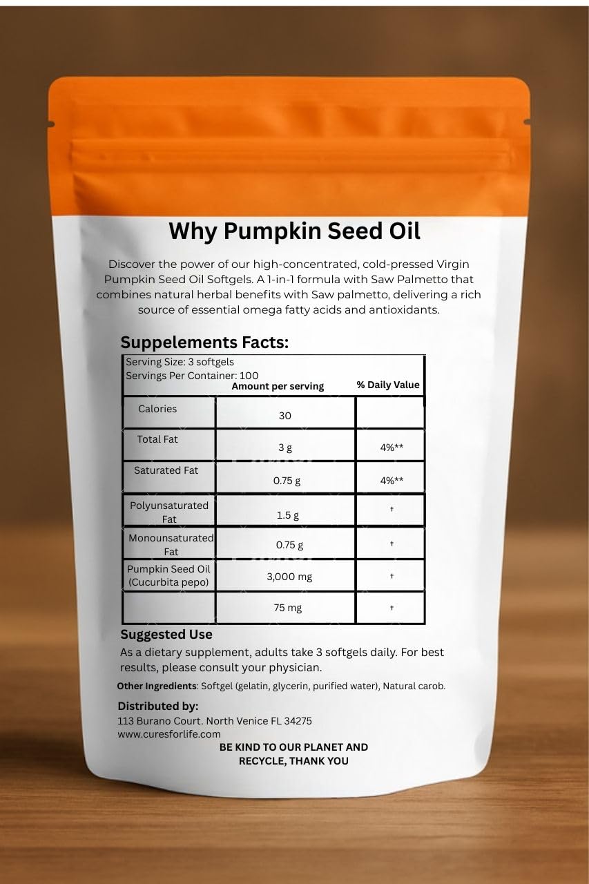Cures For Life pumpkin seed oil softgels dietary supplement