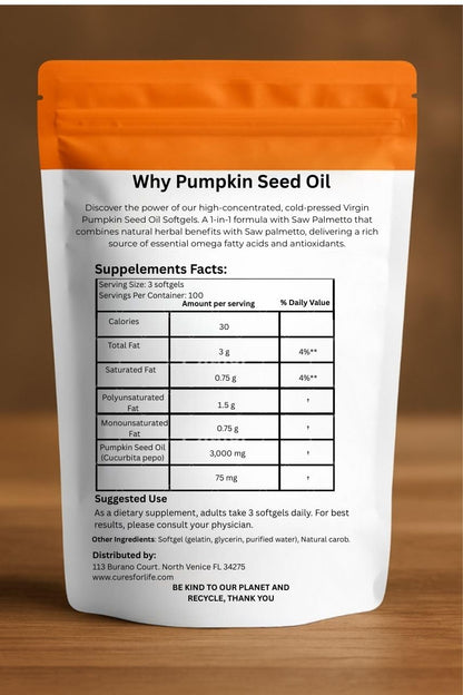 Cures For Life pumpkin seed oil softgels dietary supplement