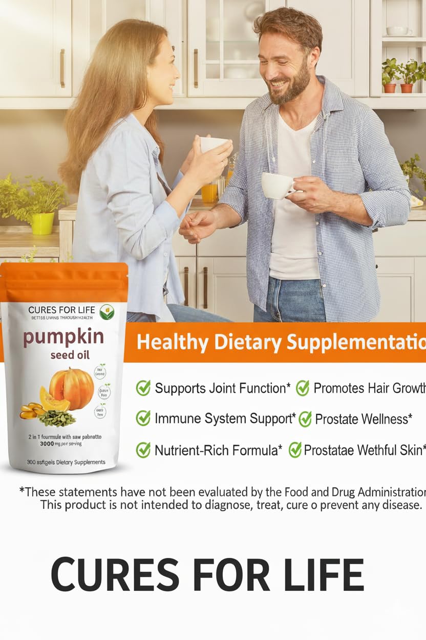 Front and side angle of Cures For Life 300 softgels dietary supplement