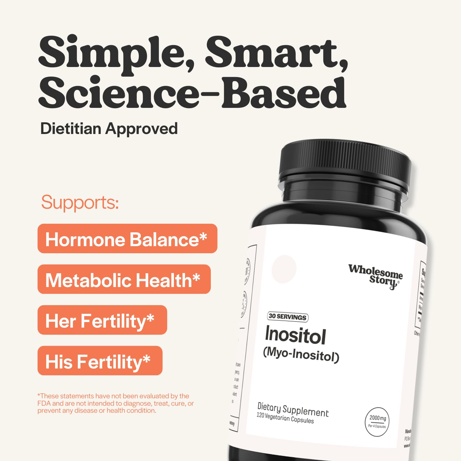 Wholesome Story Myo-Inositol 120 vegetarian capsules supplement label