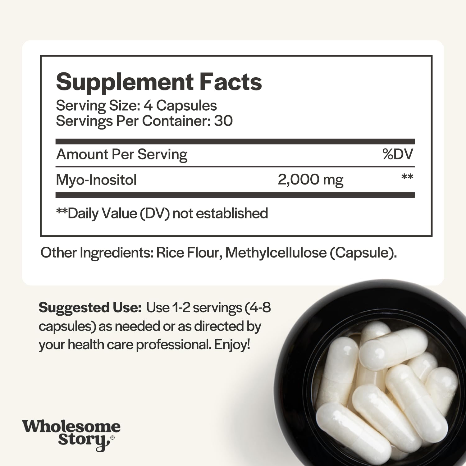 Wholesome Story Myo-Inositol dietary supplement nutrition facts