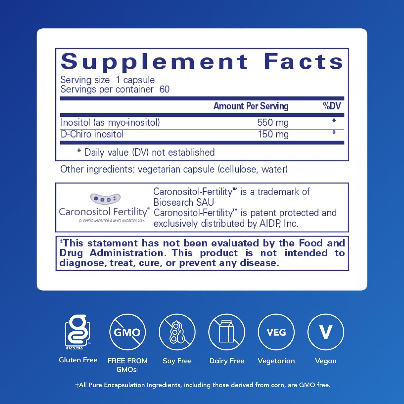Pure Encapsulations Inositol Complex supplement facts label