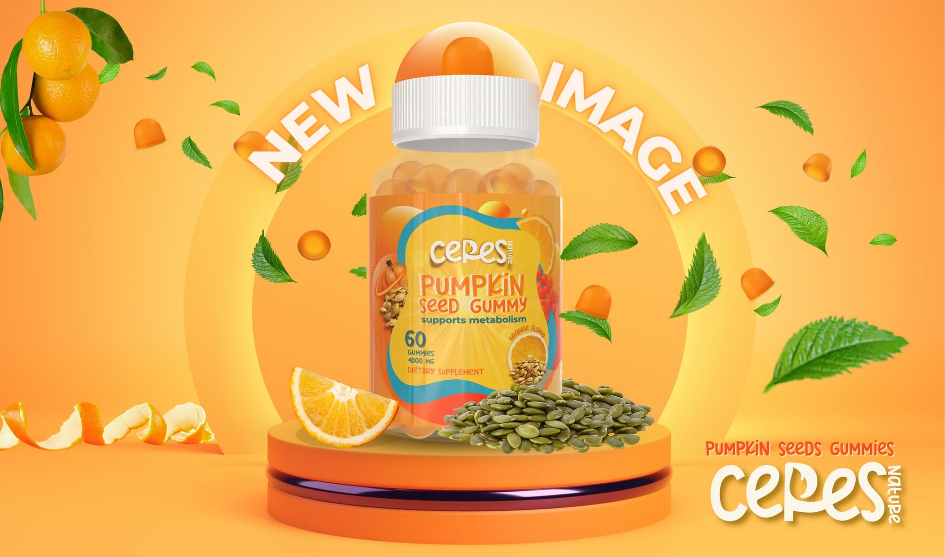 Orange flavored vegan pumpkin seed oil gummies texture
