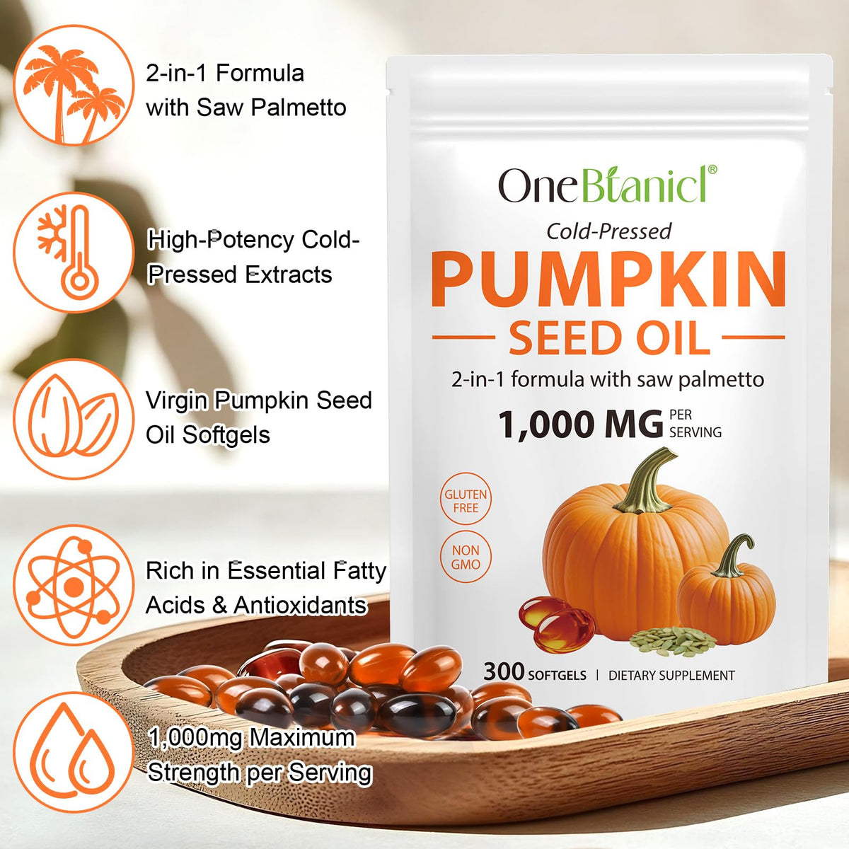 Akeeronn Pumpkin Seed Oil With Saw Palmetto back label supplement facts
