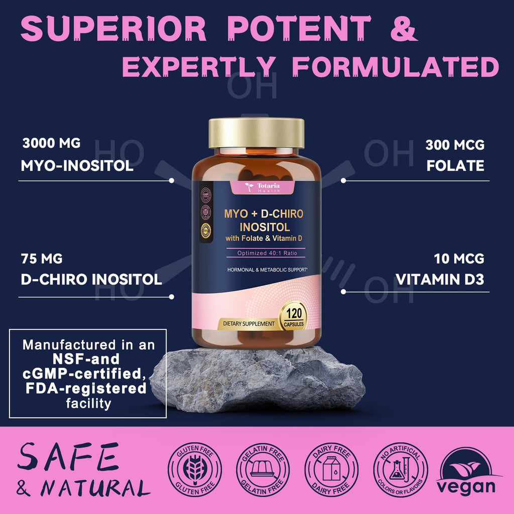 Totaria women's health supplement bottle showcasing vegan and non GMO seals.