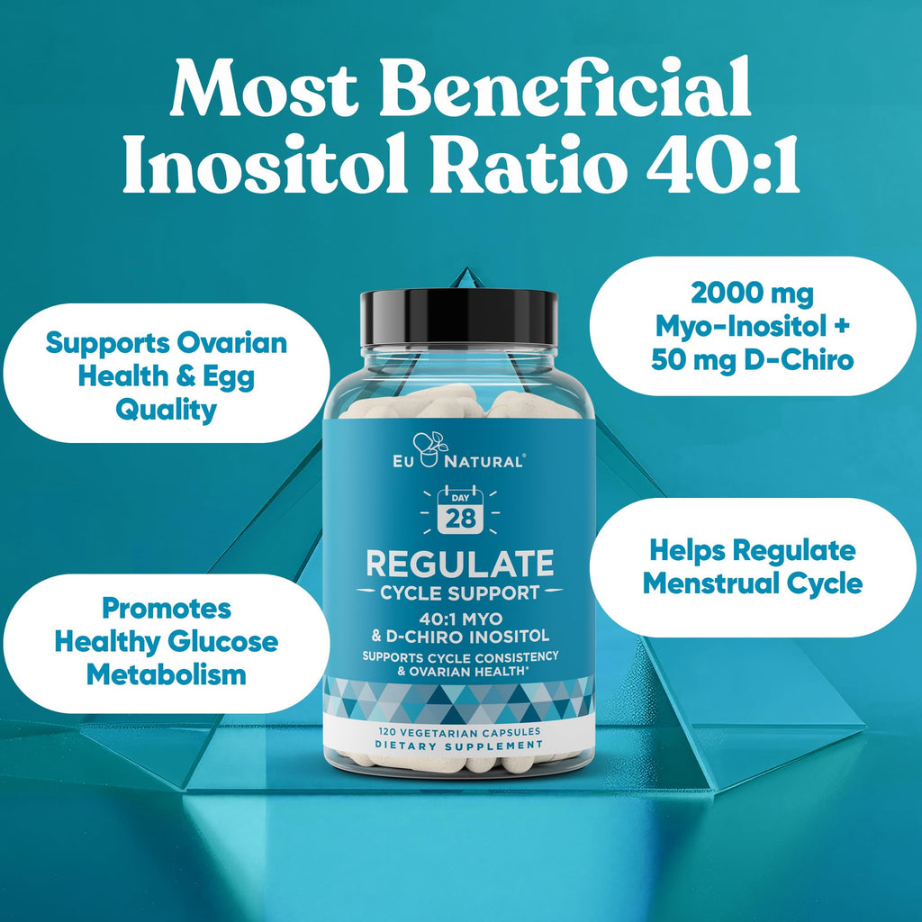 Eu Natural Regulate 120 vegetarian capsules bottle side view