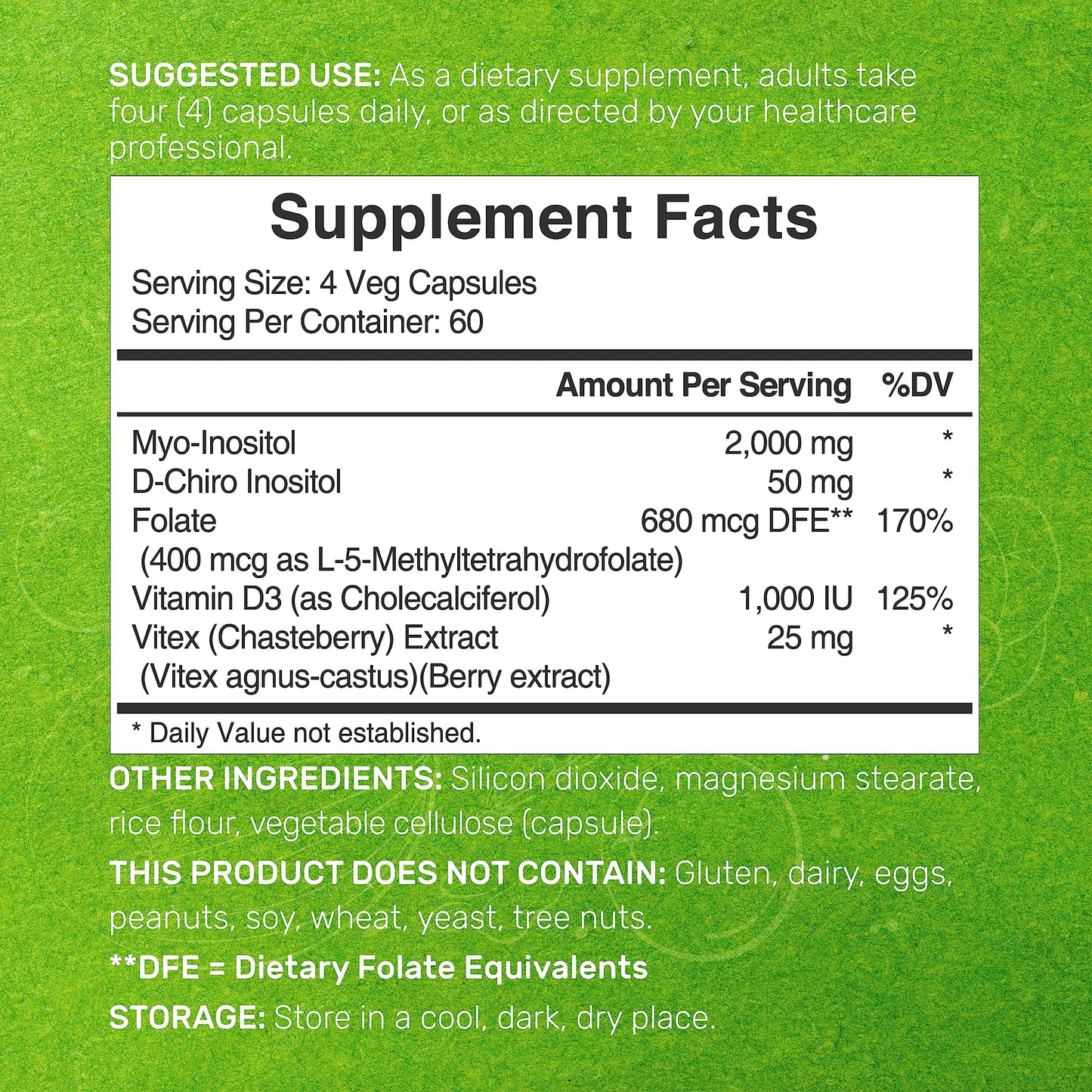 Deal Supplement Myo Inositol 240 capsules label details