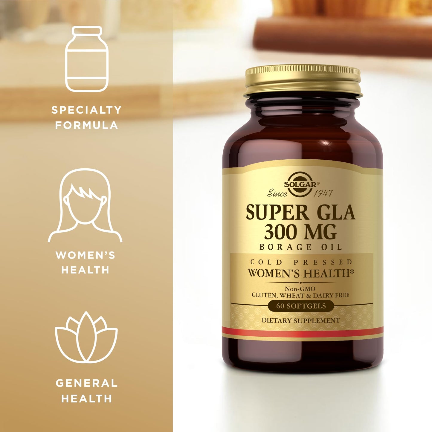 Solgar Super GLA softgels bottle side profile
