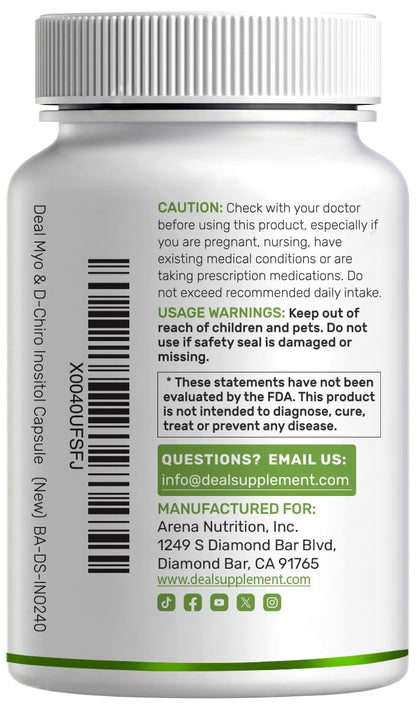 Professional product shot of Deal Supplement Myo Inositol 240 capsules