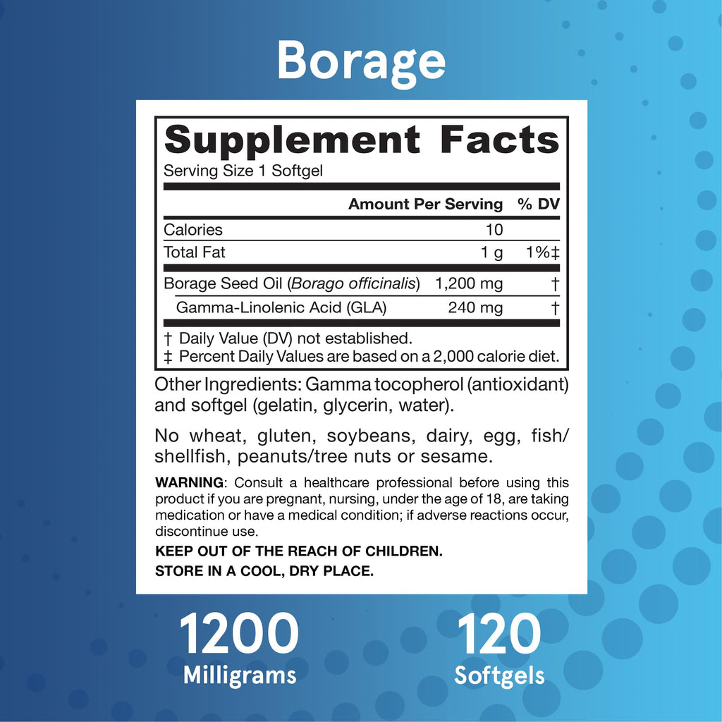 Jarrow Formulas borage oil bottle back label