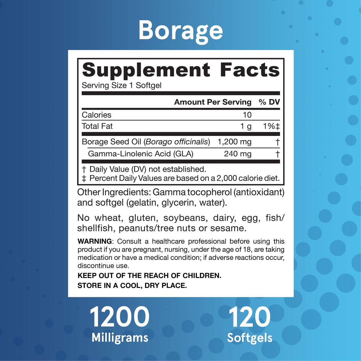 Jarrow Formulas borage oil bottle back label