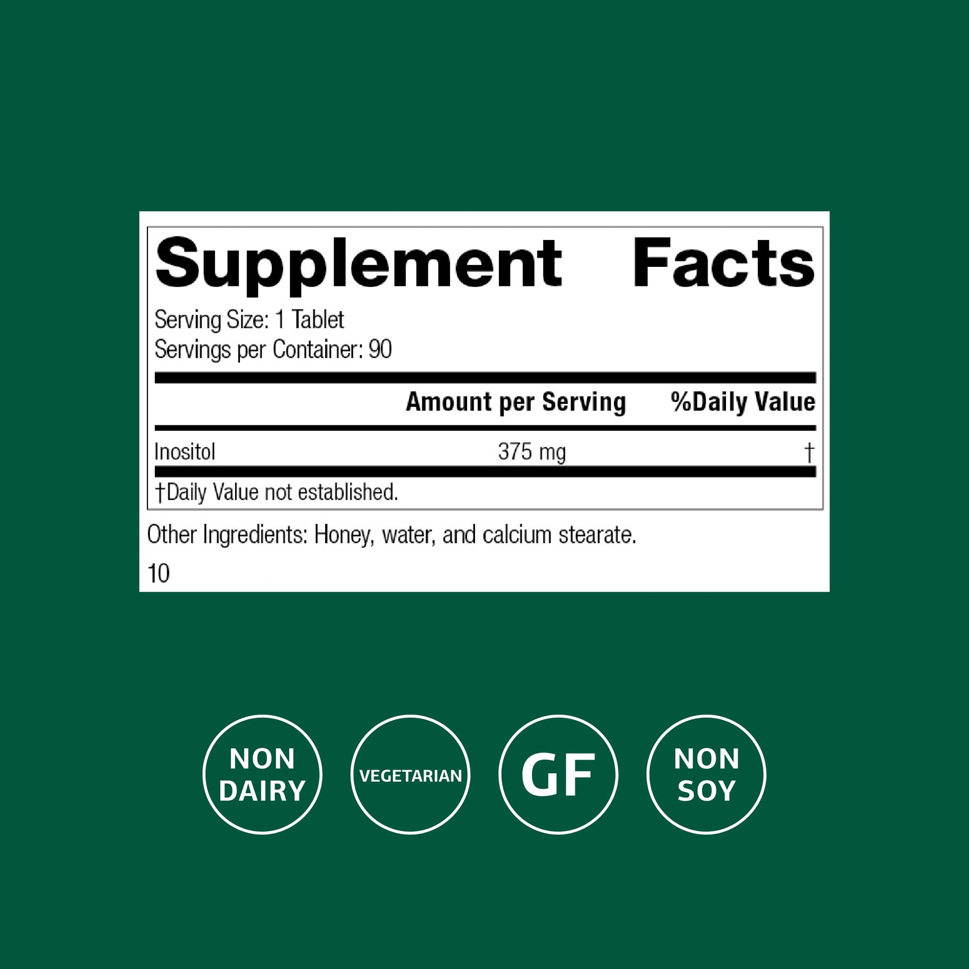 Standard Process Inositol 90 tablets supplement label details