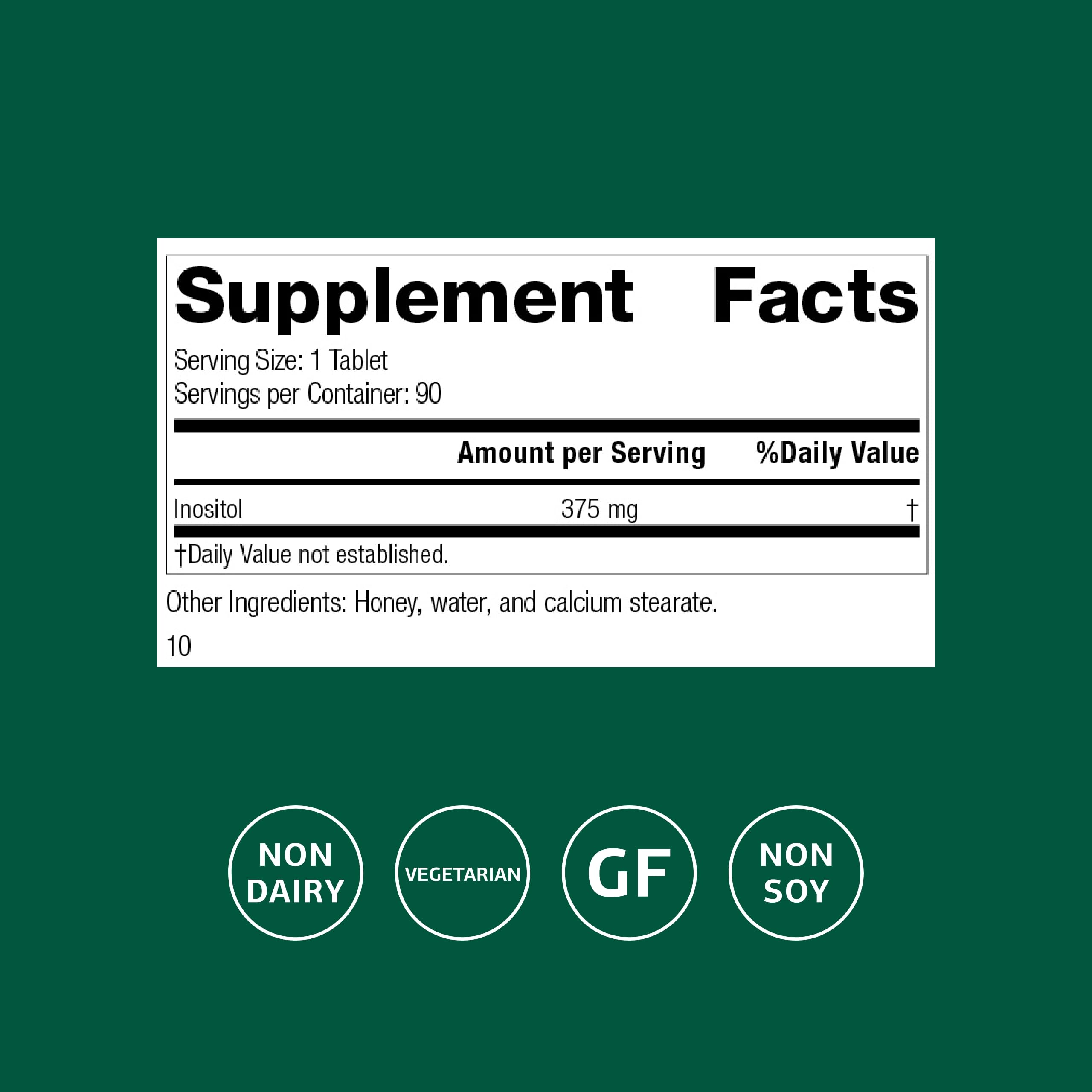 Standard Process Inositol 90 tablets supplement label details