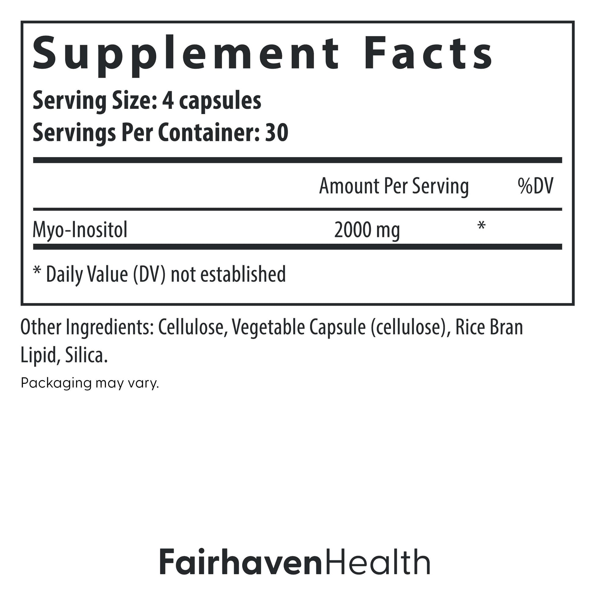Fairhaven Health Myo Inositol dietary supplement facts label