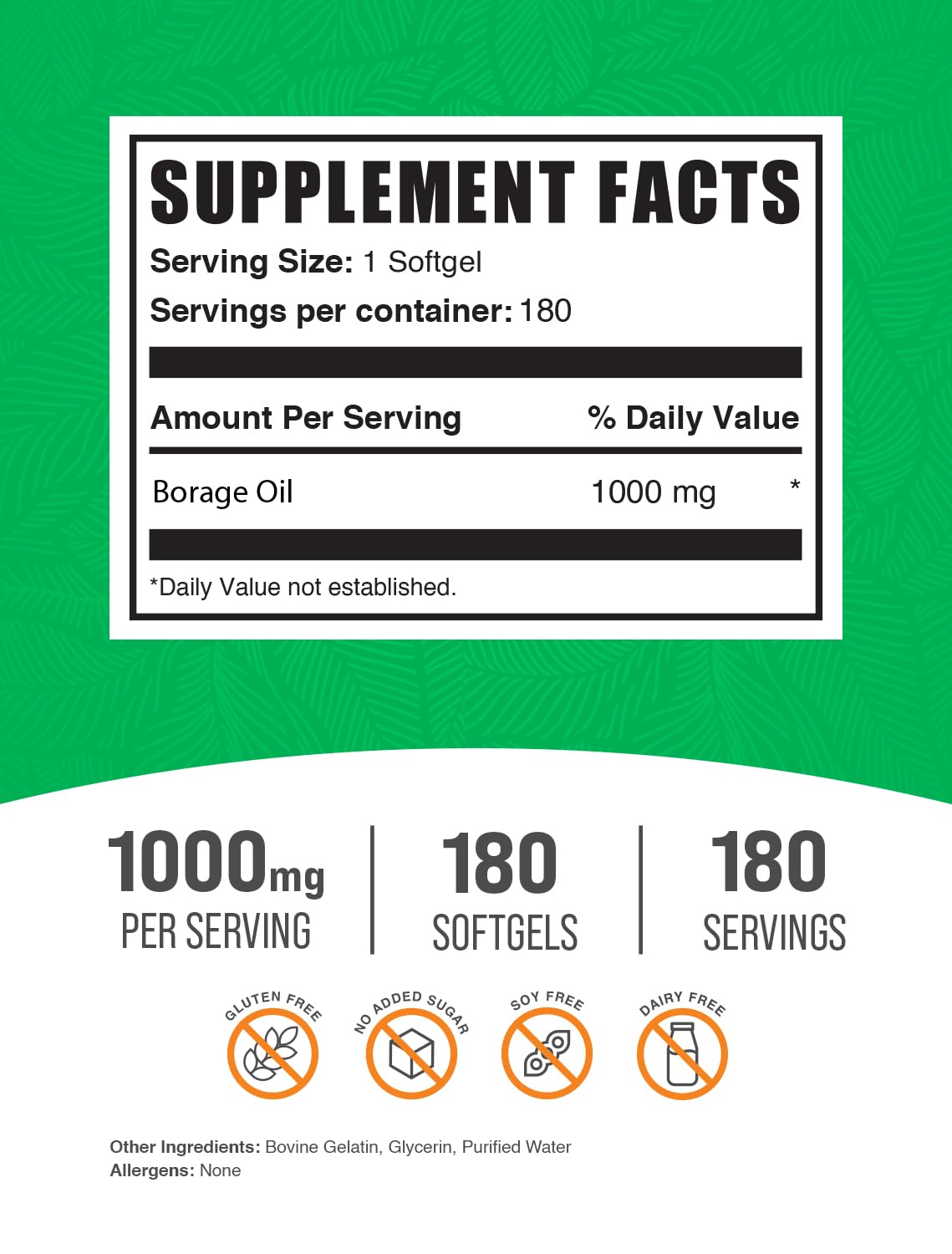 BulkSupplements Borage Oil softgels label details and dosage information