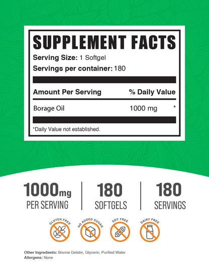 BulkSupplements Borage Oil softgels label details and dosage information