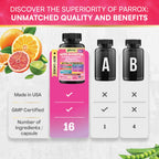 Parrox 16-in-1 extra strength hormonal balance capsules showing vegan certification