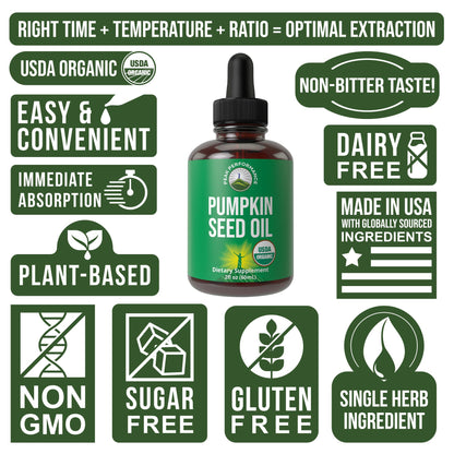 Peak Performance pumpkin seed oil bottle next to organic ingredients
