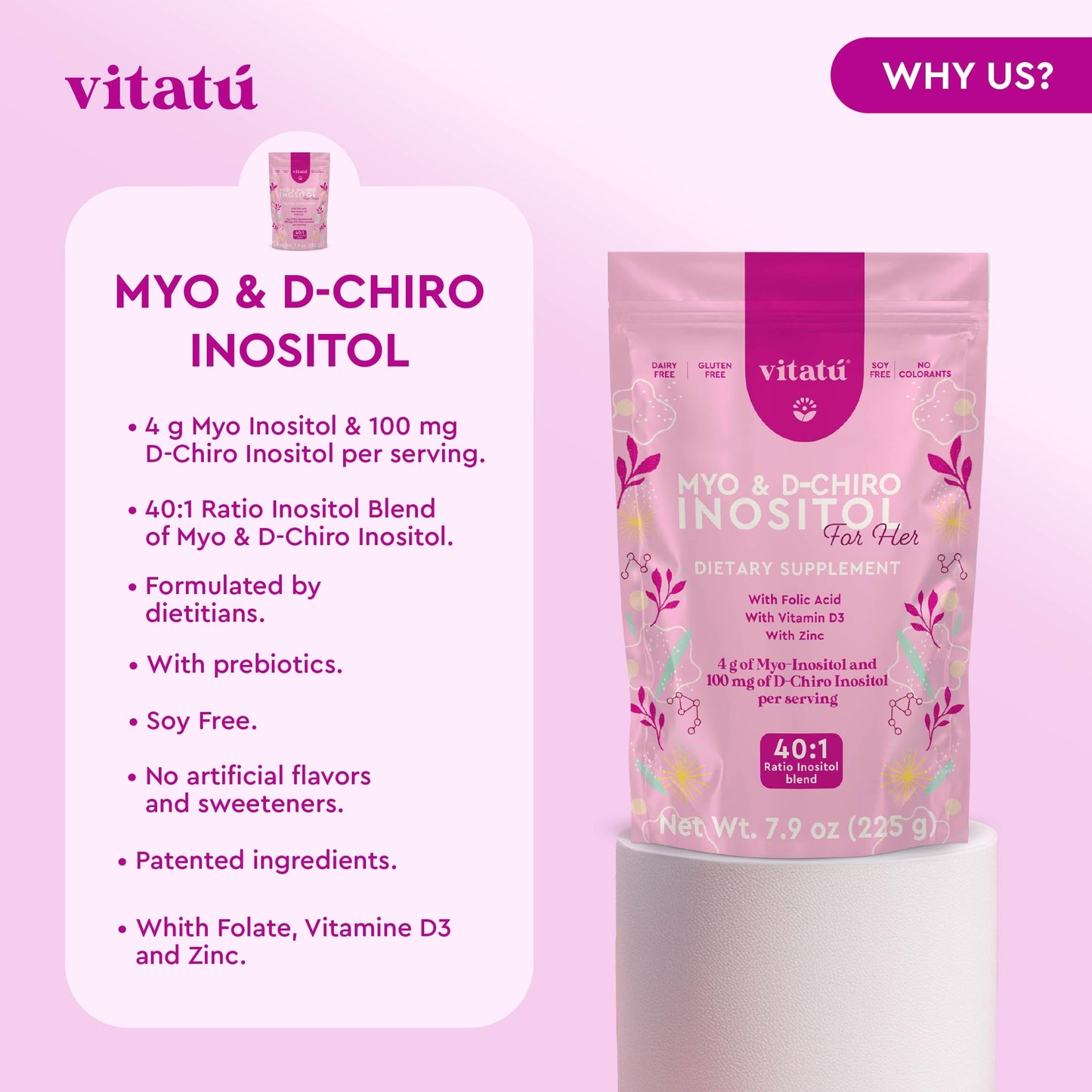 Vitatu 40 to 1 Inositol mix powder packaging details