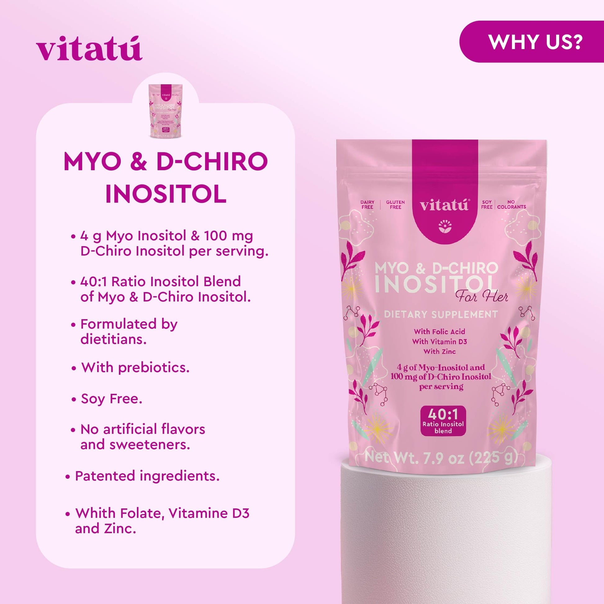 Vitatu 40 to 1 Inositol mix powder packaging details