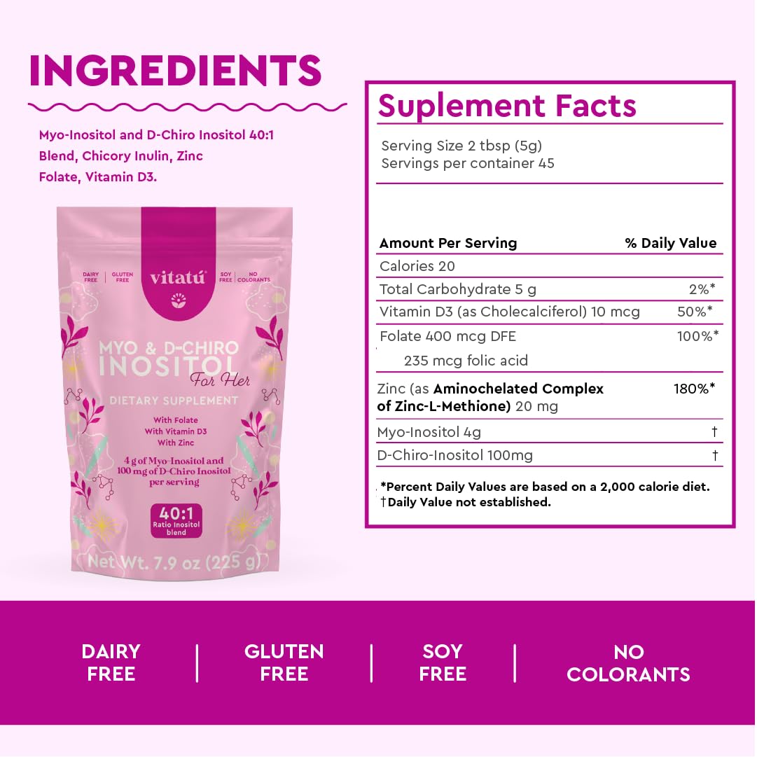 Back view of Vitatu Inositol powder showing usage instructions
