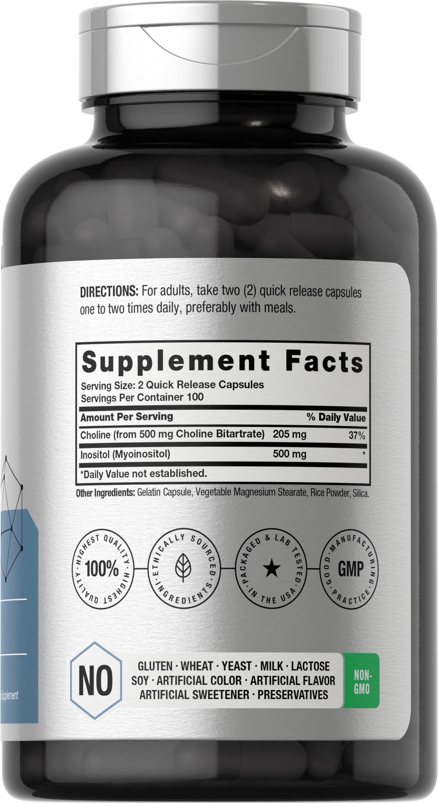 Horbaach Choline Inositol 200 capsules label detail