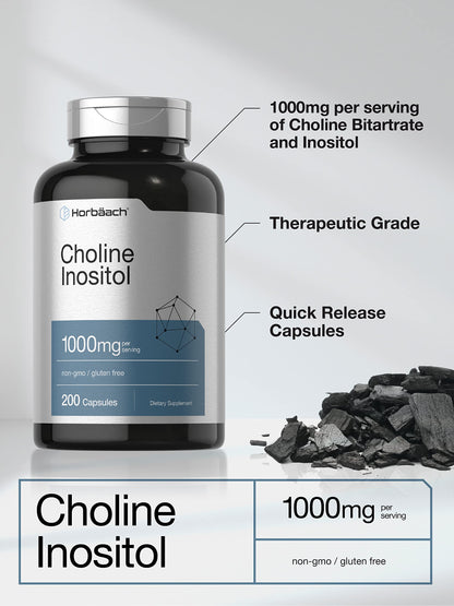 Side view of Horbaach Choline Inositol bottle showing ingredients
