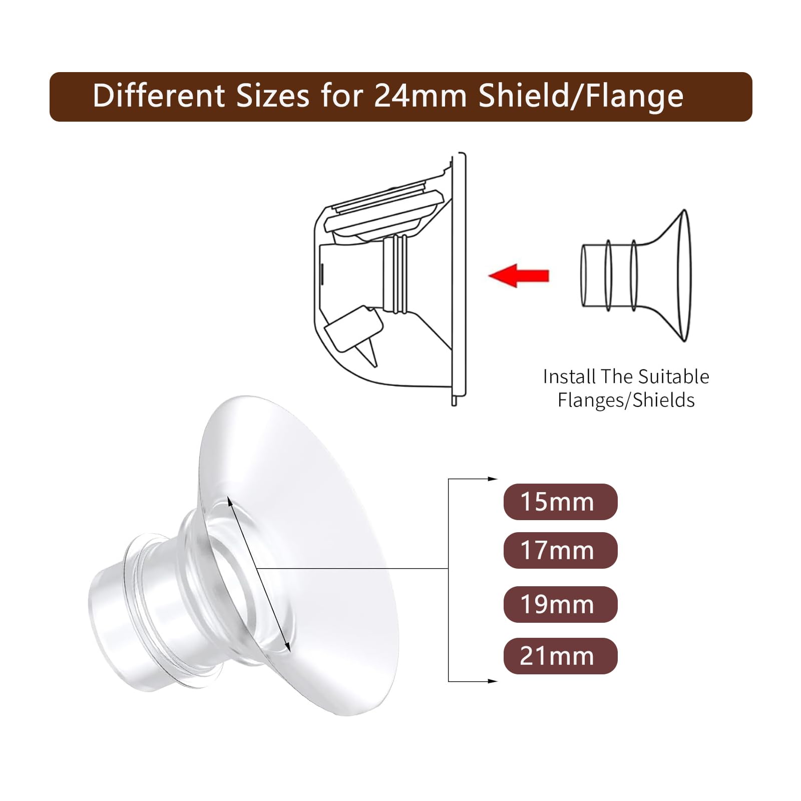 Flange insert inside a standard 24mm breast pump shield