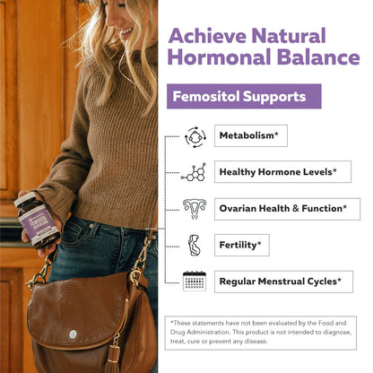 Triquetra Health Femositol dietary supplement capsules displaying the clean allergen free certification logos.