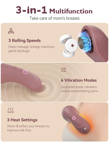 Momcozy breast massager showing kneading nodes and control buttons