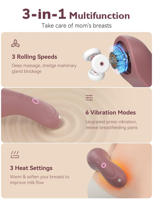 Momcozy breast massager showing kneading nodes and control buttons