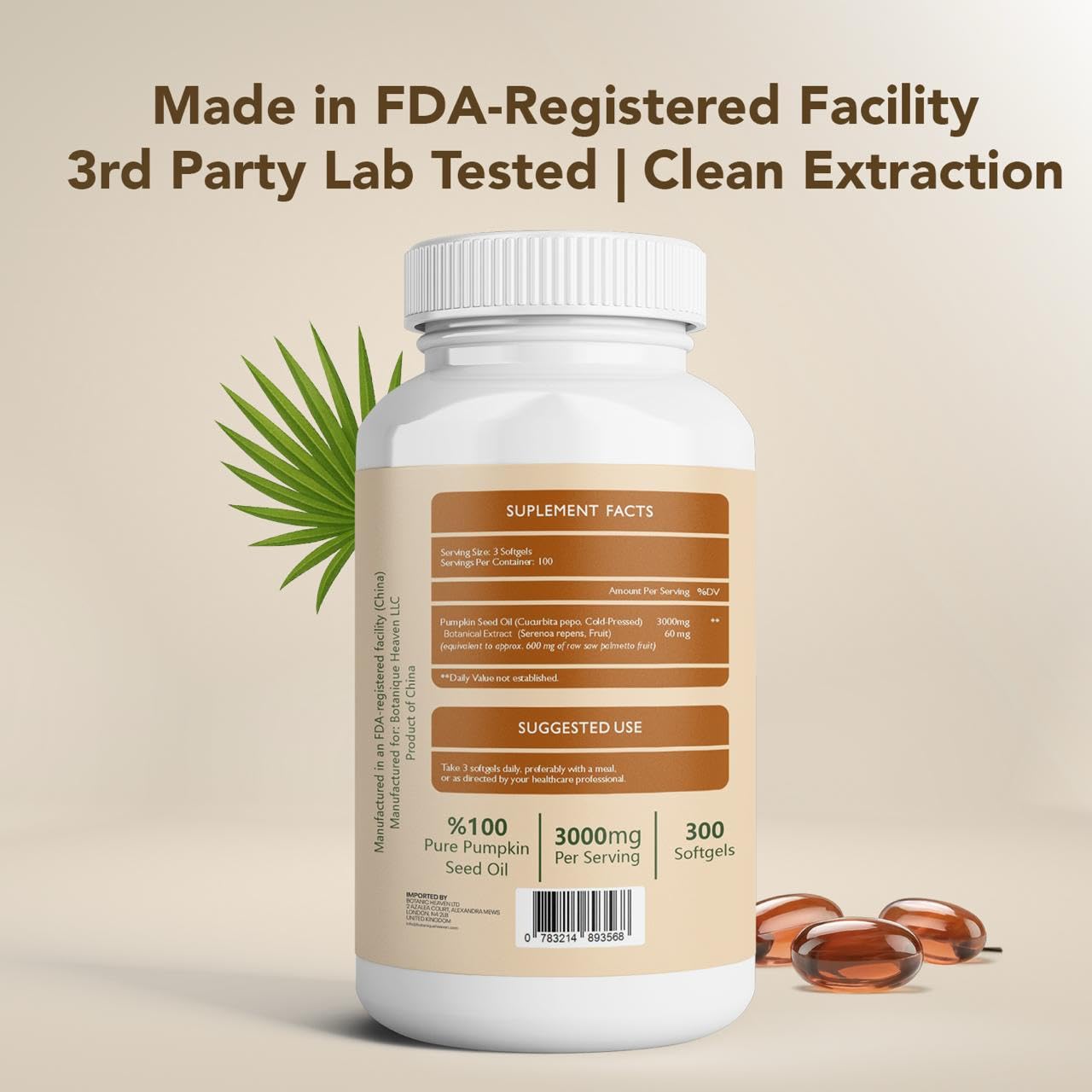 Botanique Heaven supplement 300 softgels label details